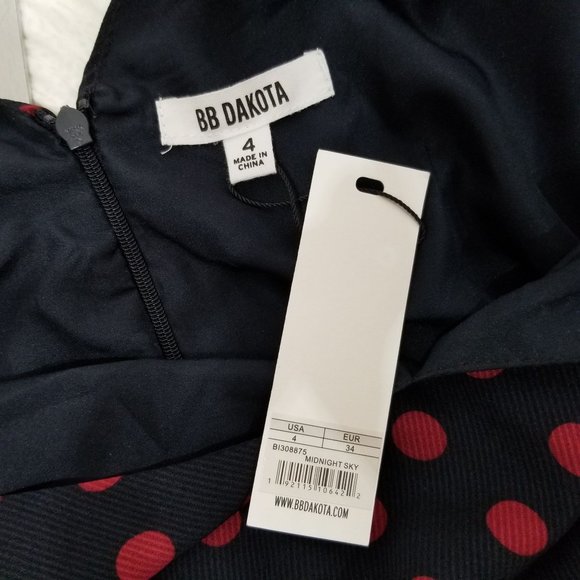 BB Dakota Dress 4 Navy Blue Red Polka Dot Lace V Pin Up Gothic Punk Alt Cosplay - Picture 8 of 9